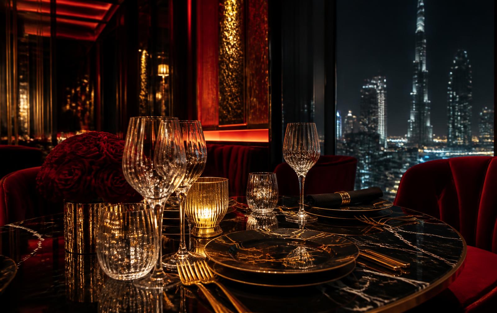 Fine dining at GAMBACHI — candlelit table setting